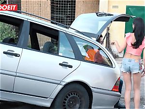 LETSDOEIT - nubile smashes elderly stud For Free Car Repair